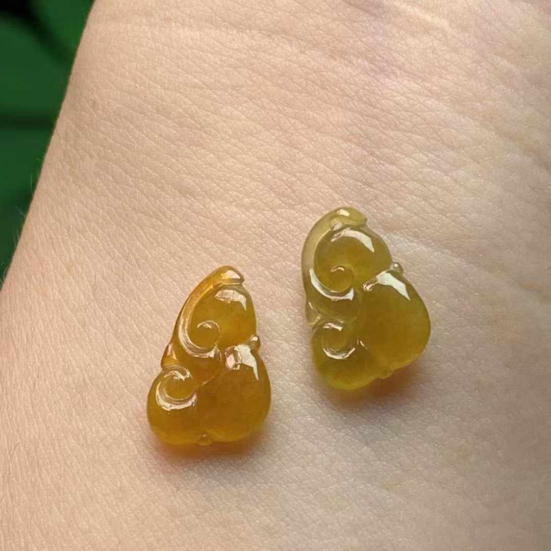 翡翠黃翡如意一對,天然翡翠A玉, 緬甸玉, Jade, Jadeite