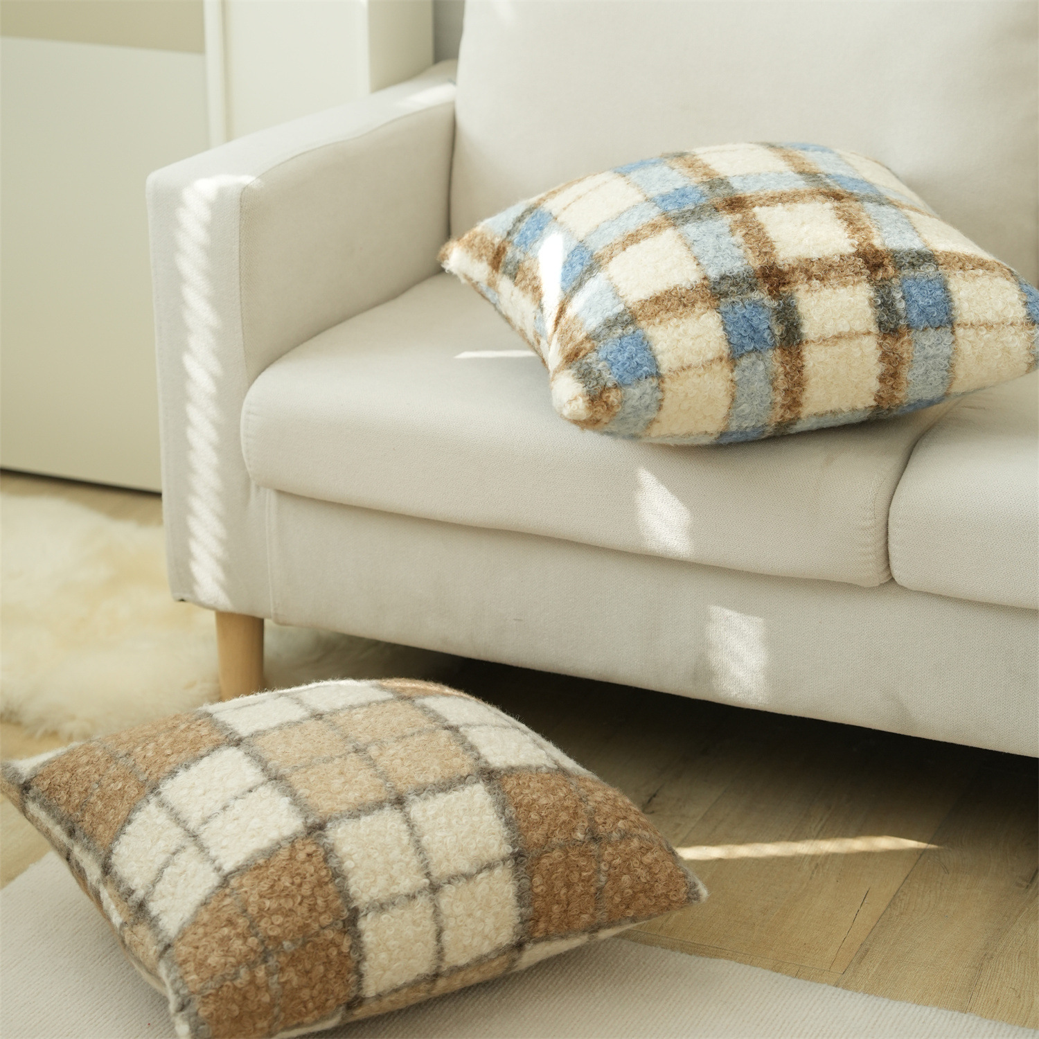 《6290》經典格紋羊圈絨方形抱枕