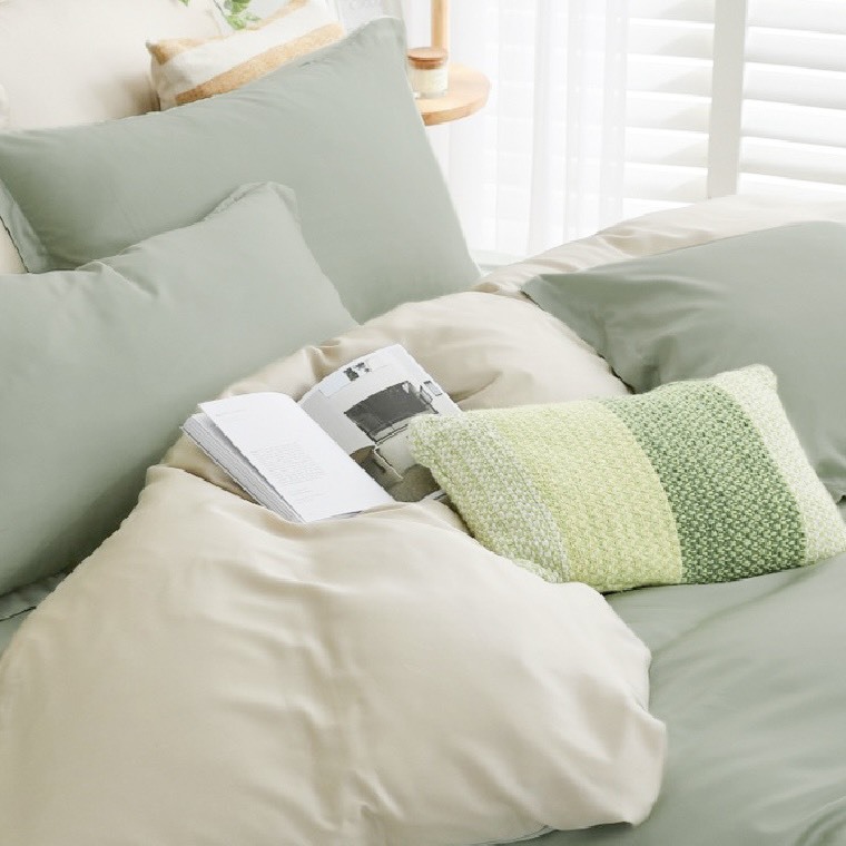 60支天絲薄被單 | 迷霧綠 x 奶茶