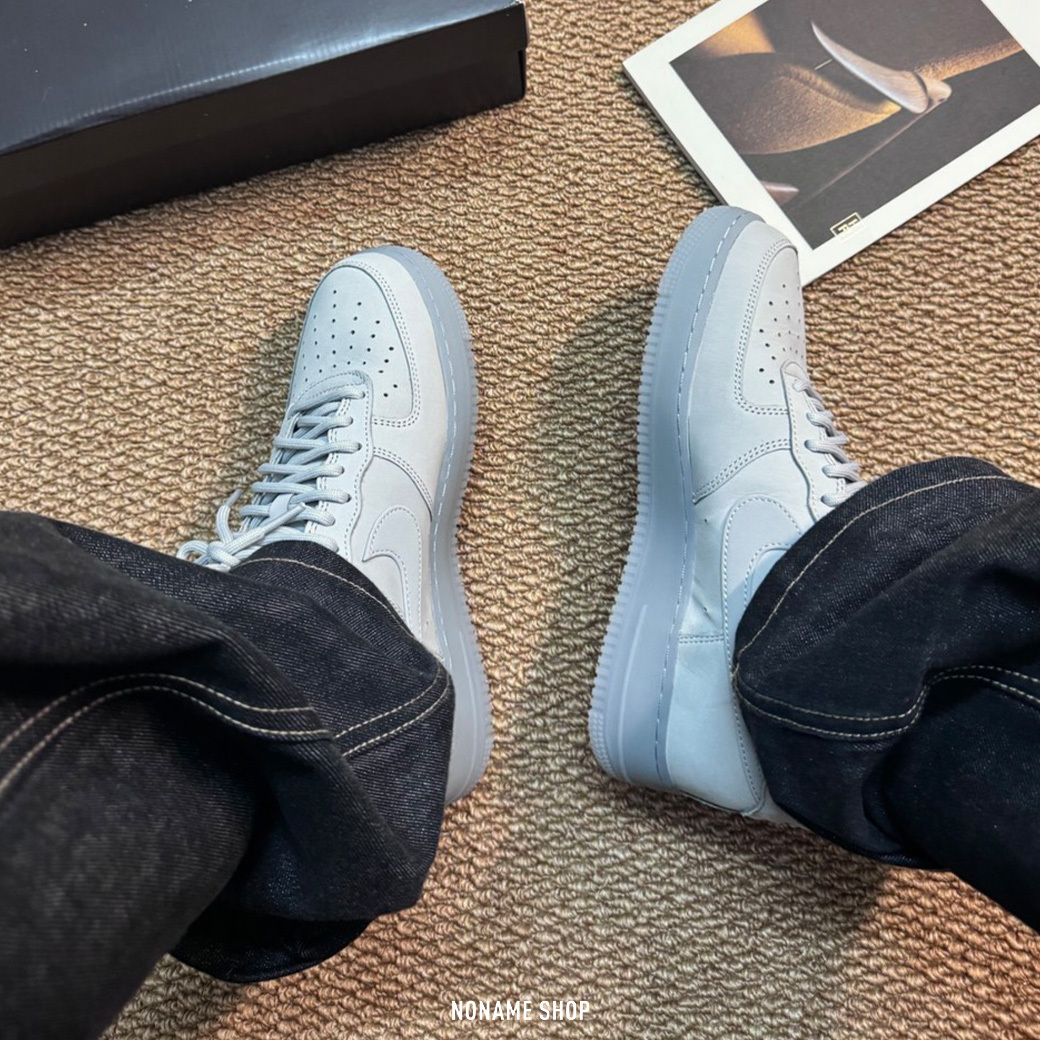 NIKE AIR FORCE 1 AF1 低筒 磨砂皮革 果凍底 冰川灰 (男款)
