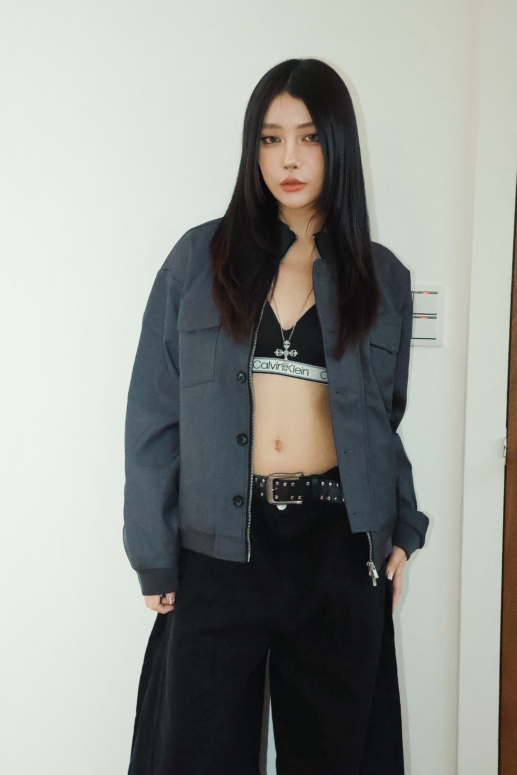 FU 雙口袋 直條紋 雙拉鏈 釦子 #夾克外套