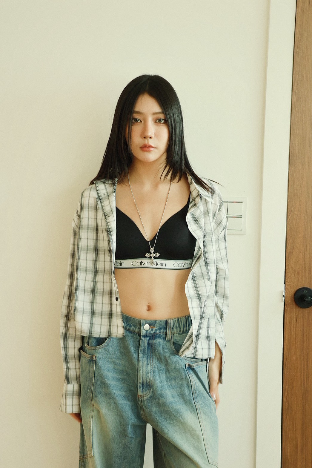 短版 格子 長袖 #襯衫