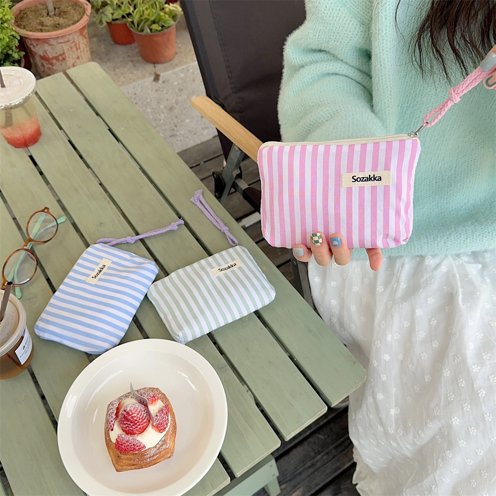 《6293》清新直條紋收納零錢包化妝包