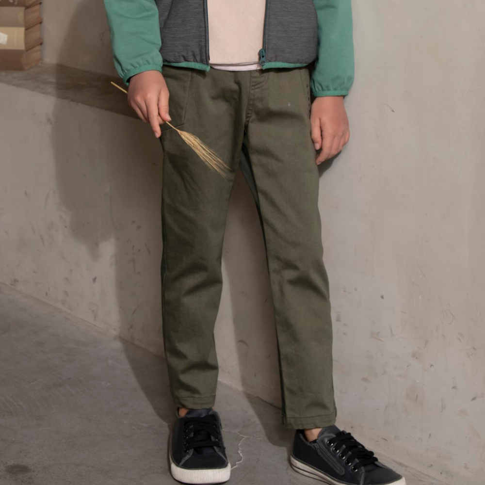 PIPPY 率性側口袋撞色彈性棉長褲 綠