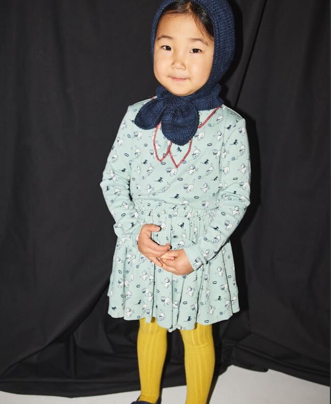 Misha & Puff 滾邊領結長袖上衣 Junior Scout Top - Sage Cat & Mouse