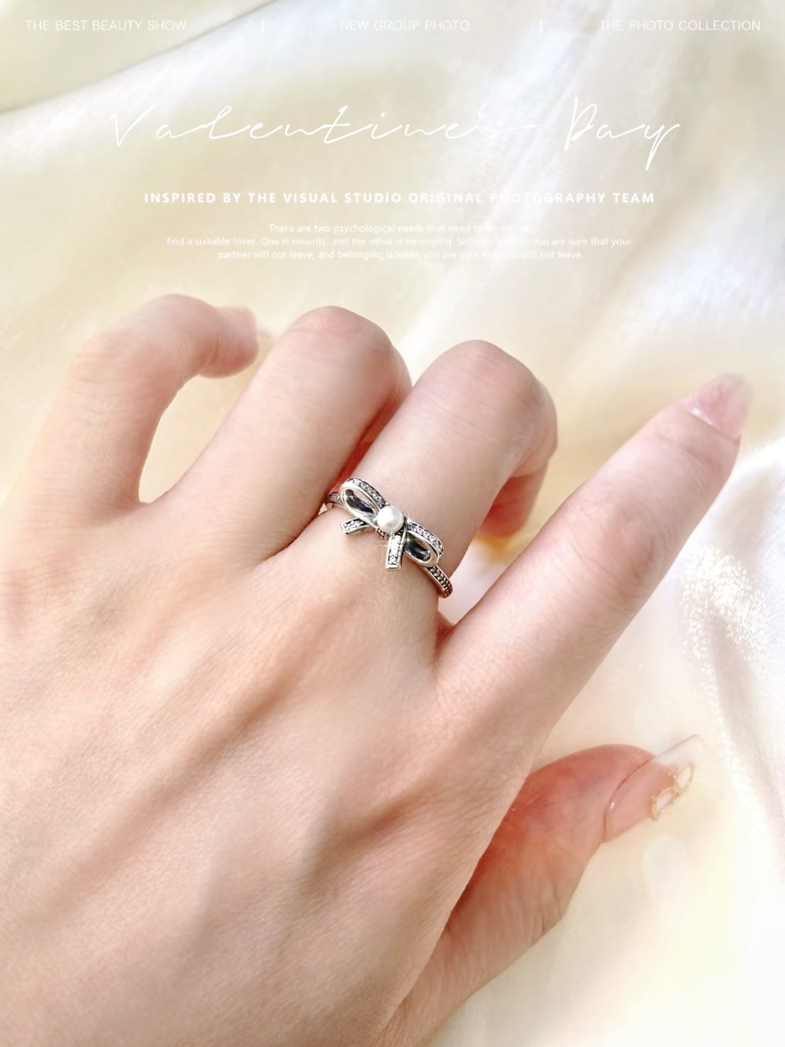 PANDORA 潘多拉 珍珠蝴蝶結 925銀 戒指