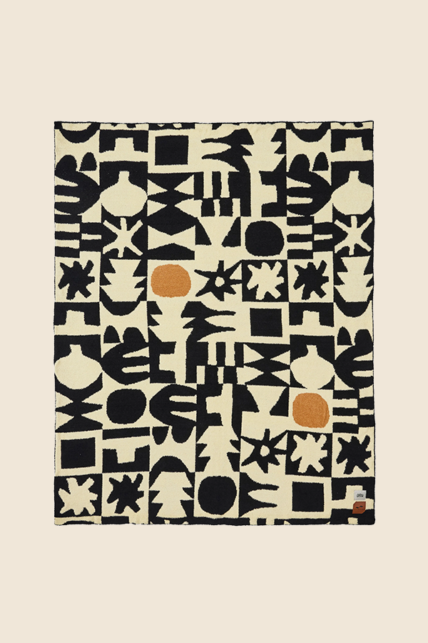 SLOWTIDE - UPTON 毛絨針織蓋毯（黑白拼接）