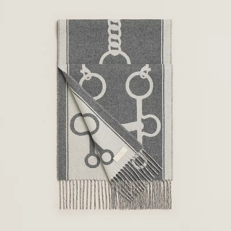 HERMES Casaque Mors scarf muffler ivoire / gris flanelle (muffler) 頸巾/圍巾