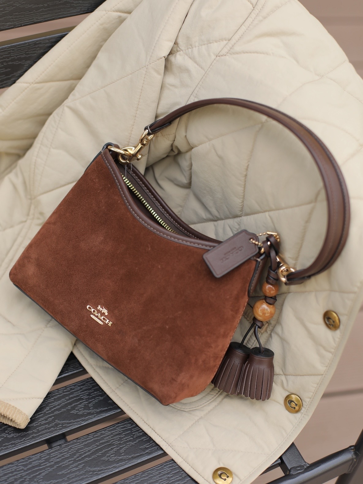 COACH Laurel 19 流蘇裝飾 麂皮流浪包 小號