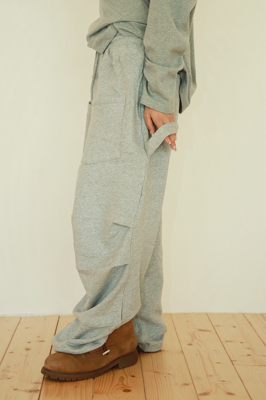 前後雙口袋 抽繩 拉環 畫家 #棉長褲