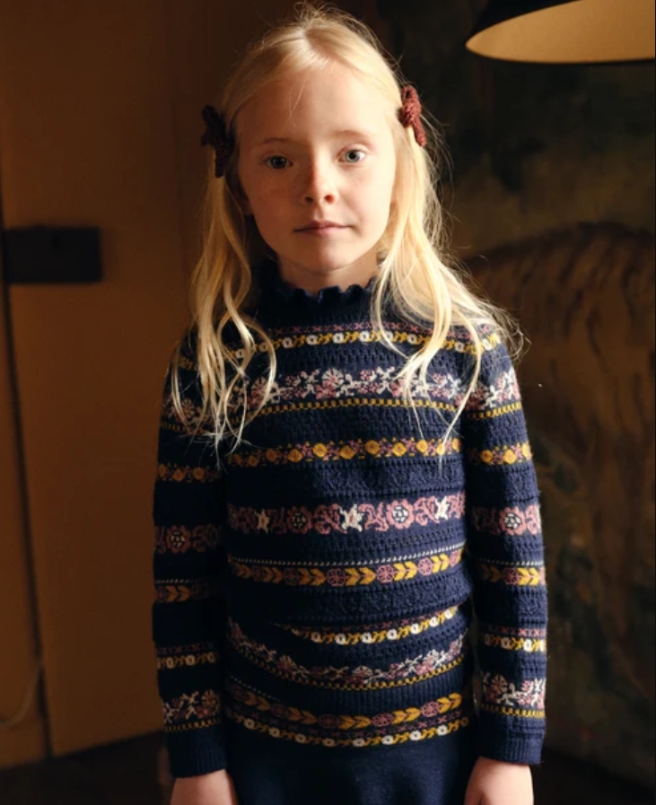 Misha & Puff 荷葉邊高領亮眼花紋毛衣Pamela Sweater - Ink Eyelet Ribbon