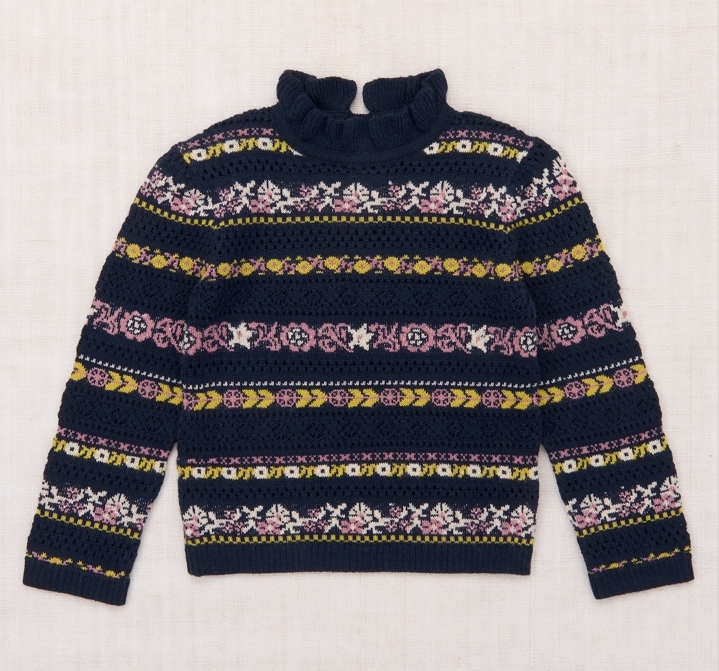 Misha & Puff 荷葉邊高領亮眼花紋毛衣Pamela Sweater - Ink Eyelet Ribbon