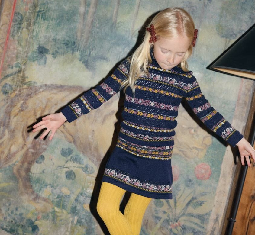 Misha & Puff 羊毛圖騰針織裙 Fiona Skirt - Ink Eyelet Ribbon