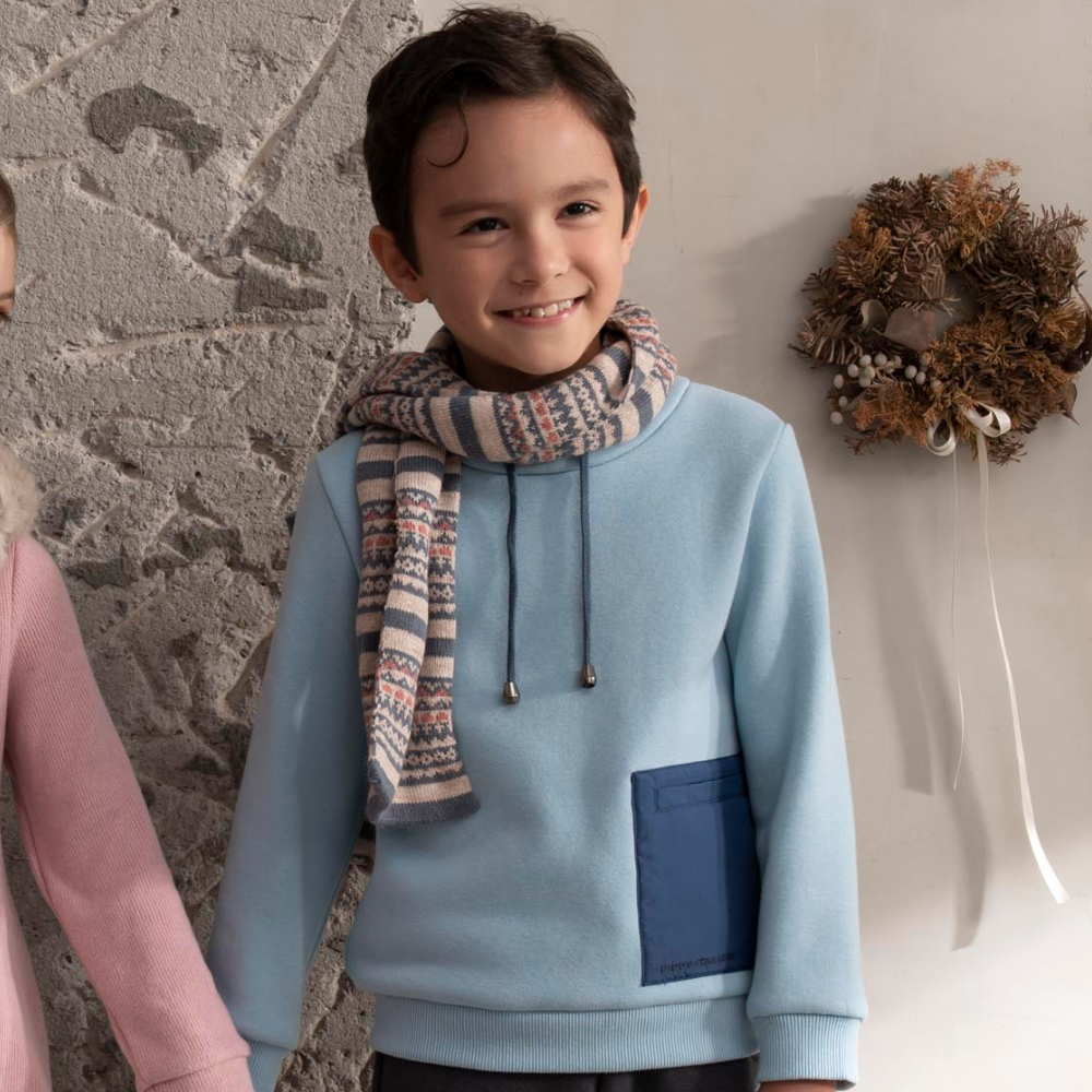 PIPPY 絨毛布抽繩立領長袖上衣 藍