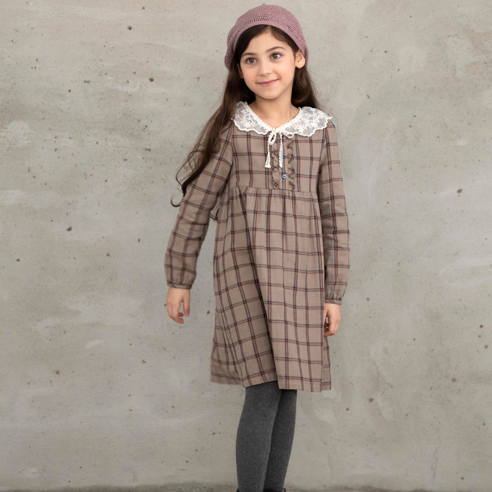 PIPPY 經典格紋純棉連身裙洋裝 卡其