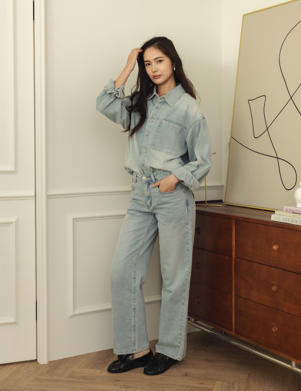 淺刷色水洗牛仔襯衫（2尺寸）