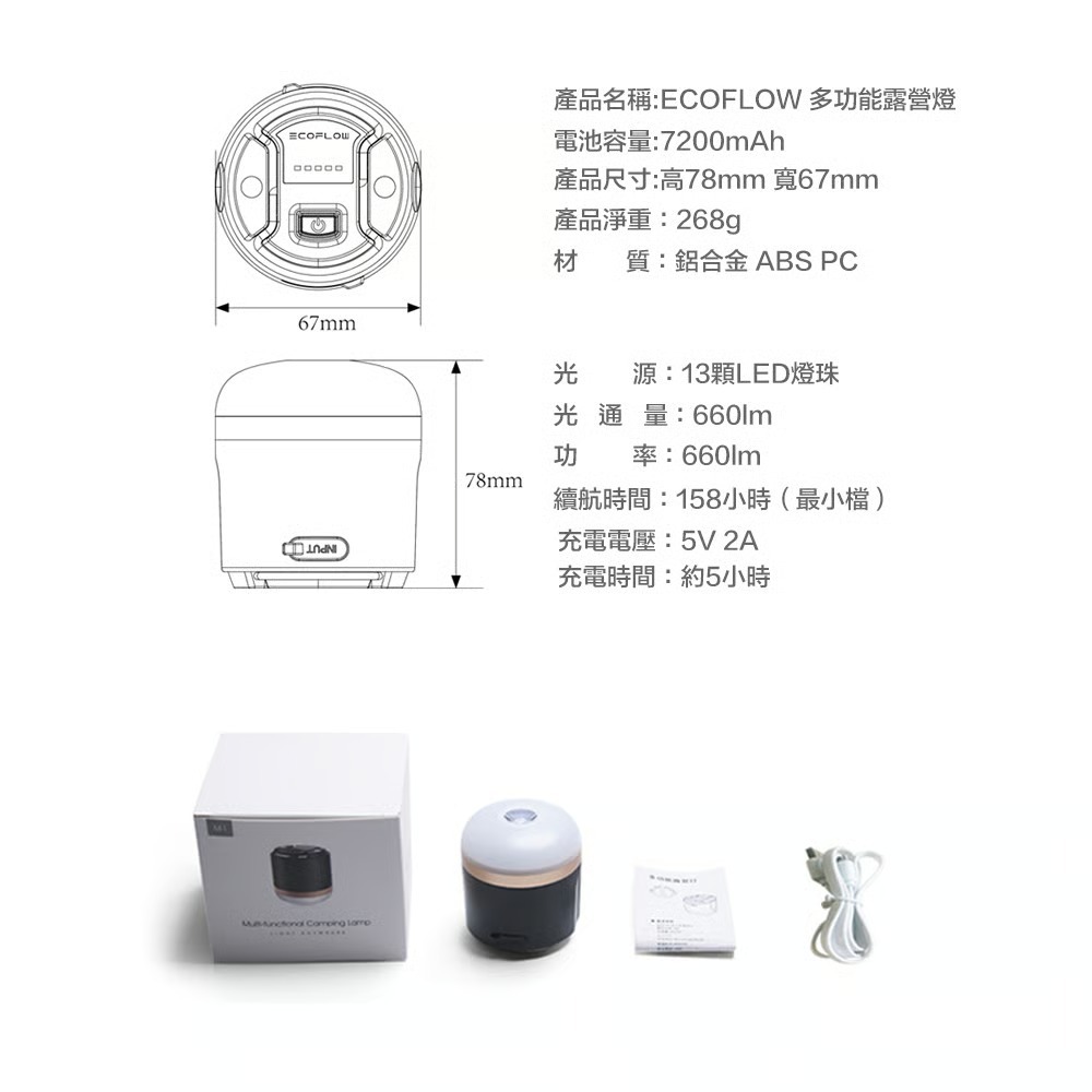 Ecoflow 防水多功能露營燈 產品規格