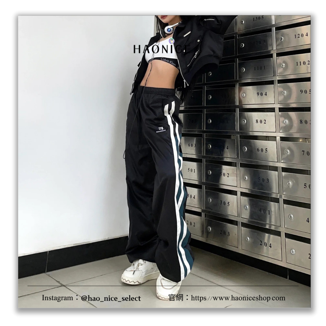 【HAO NICE】時尚動感✨上海經銷商 Balenciaga巴黎世家 經典刺繡logo拉線拼貼寬口休閒褲 運動褲