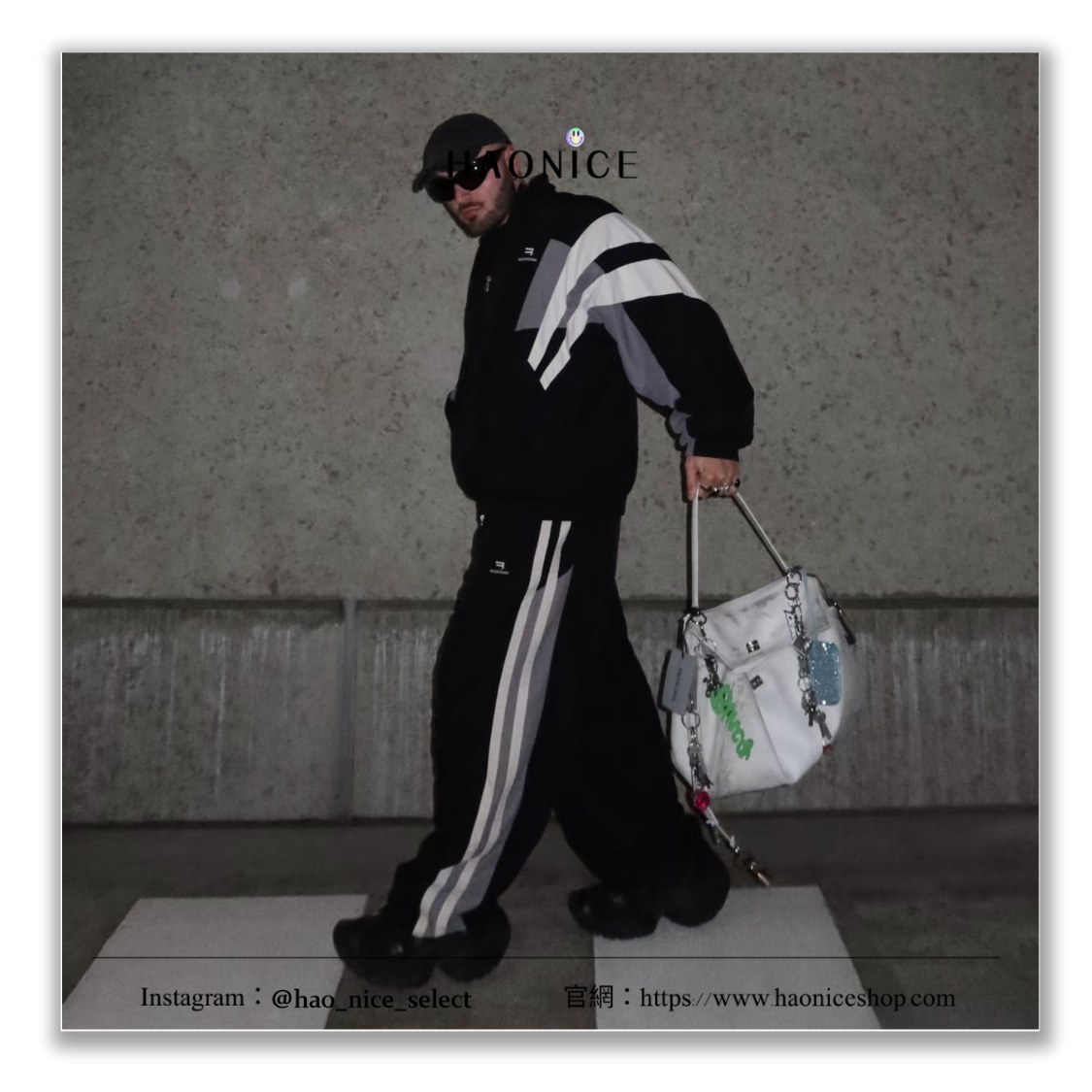 【HAO NICE】時尚動感✨上海經銷商 Balenciaga巴黎世家 經典刺繡logo拉線拼貼寬口休閒褲 運動褲