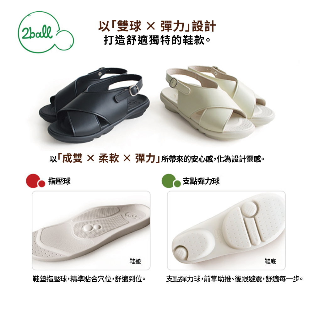 大阪樂步健康鞋 2ball寬版交叉帶後帶涼鞋TB203(BLK-黑色)