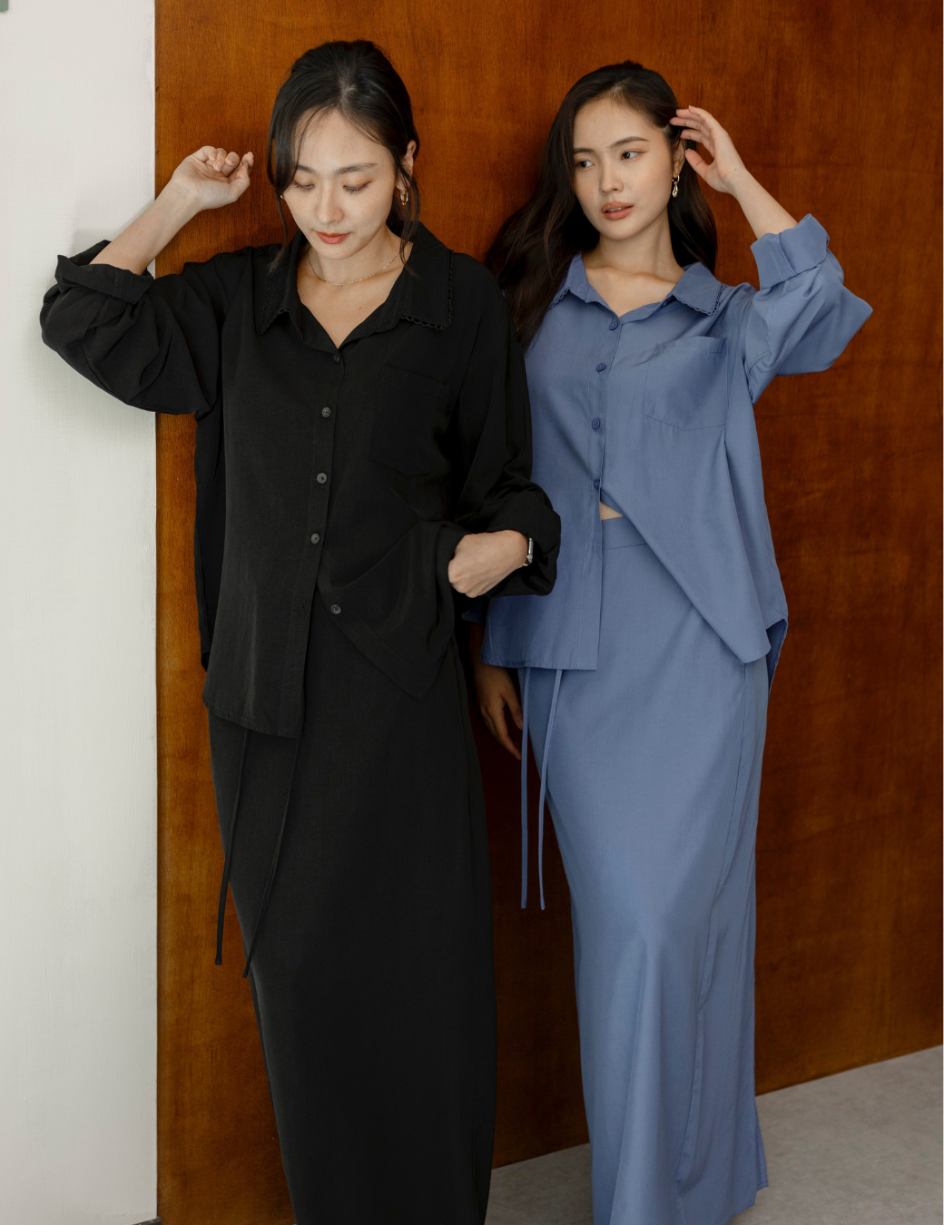 後鬆緊直筒長裙（藍色/3尺寸）