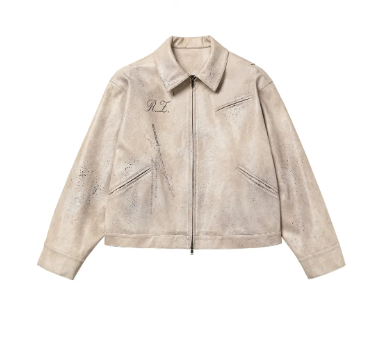 REGEN ZONE 24fw 重磅做舊潑墨髒染數碼印花復古皮外套