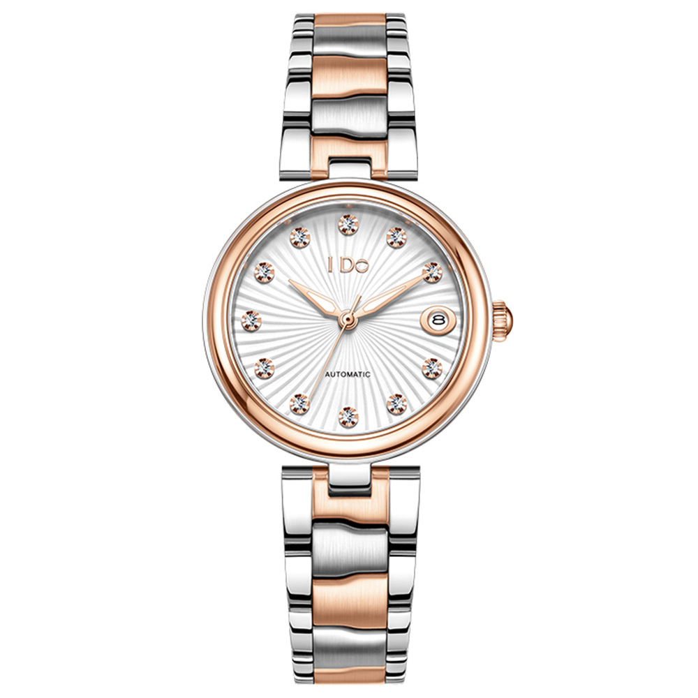 【I DO】IDO805M 放射狀錶盤 雙面鏤空 晶鑽時標 夜光 日期顯示 不鏽鋼 女款 手錶