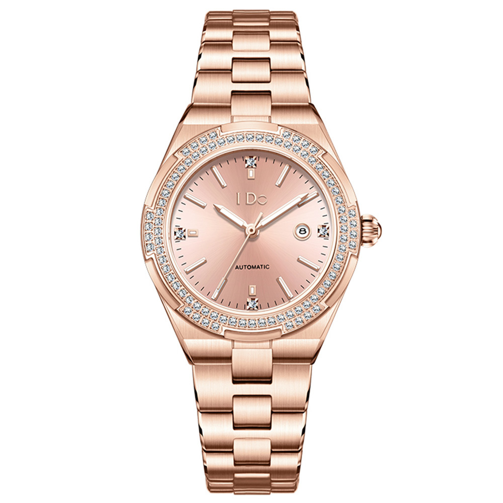 【I DO】IDO811M 太陽紋折射錶盤 鏤空錶蓋 晶鑽時標 夜光 日期顯示 不鏽鋼 女款 手錶