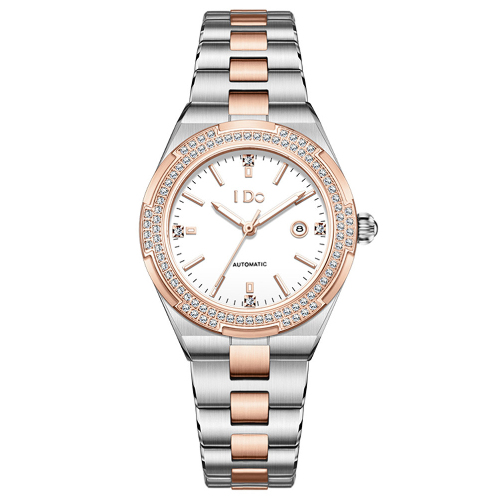 【I DO】IDO811M 太陽紋折射錶盤 鏤空錶蓋 晶鑽時標 夜光 日期顯示 不鏽鋼 女款 手錶