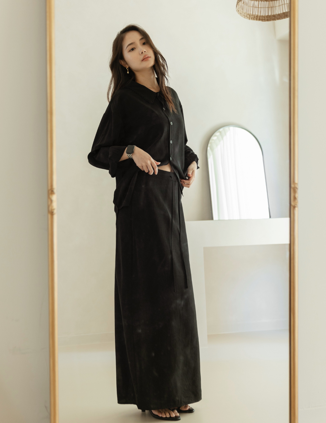 後鬆緊直筒長裙（黑色/3尺寸）