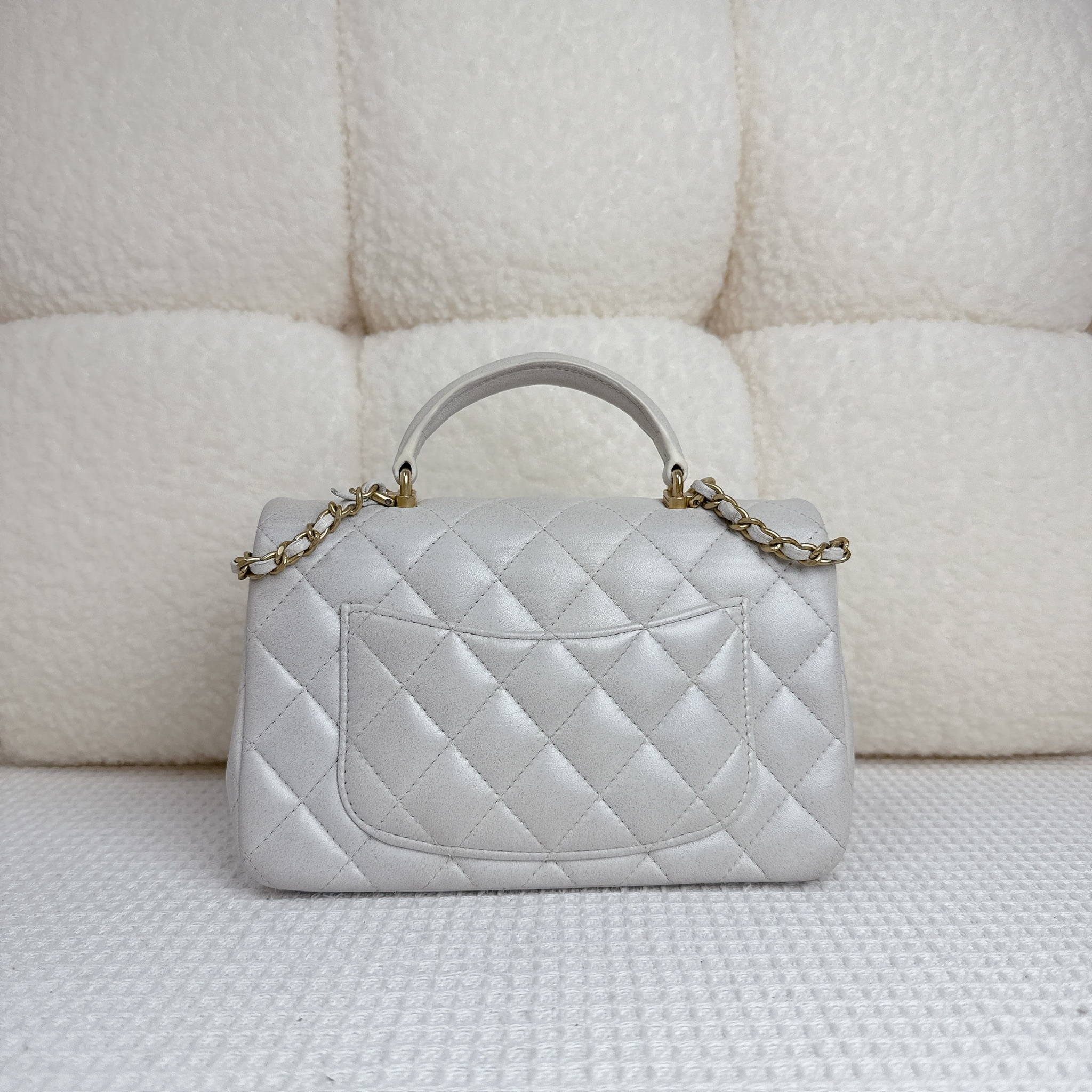 Chanel Classic Flap Bag With Handle - Grey / Ghw