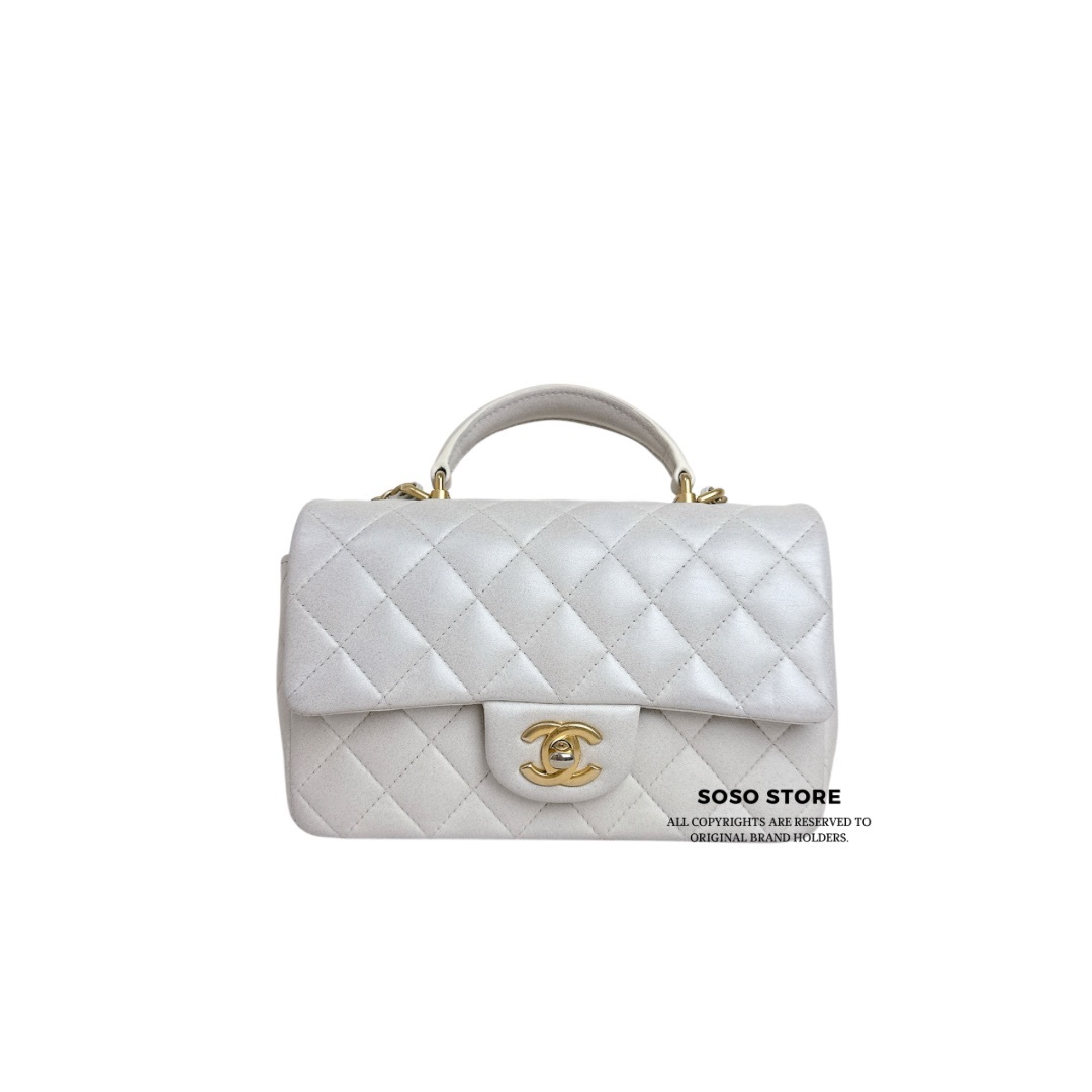 Chanel Classic Flap Bag With Handle - Grey / Ghw