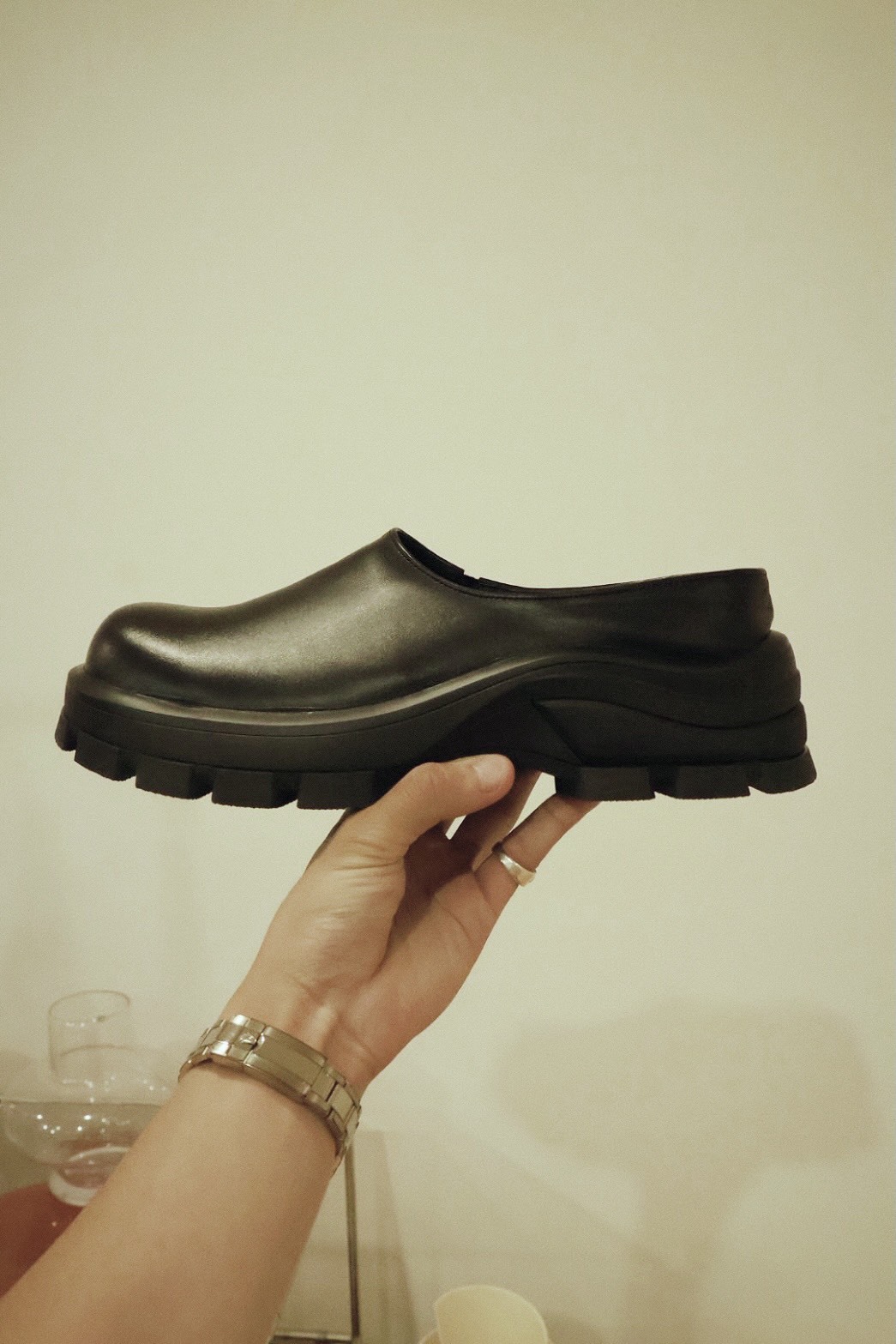 鋸齒 增高 厚底皮革 拖鞋 #穆勒鞋