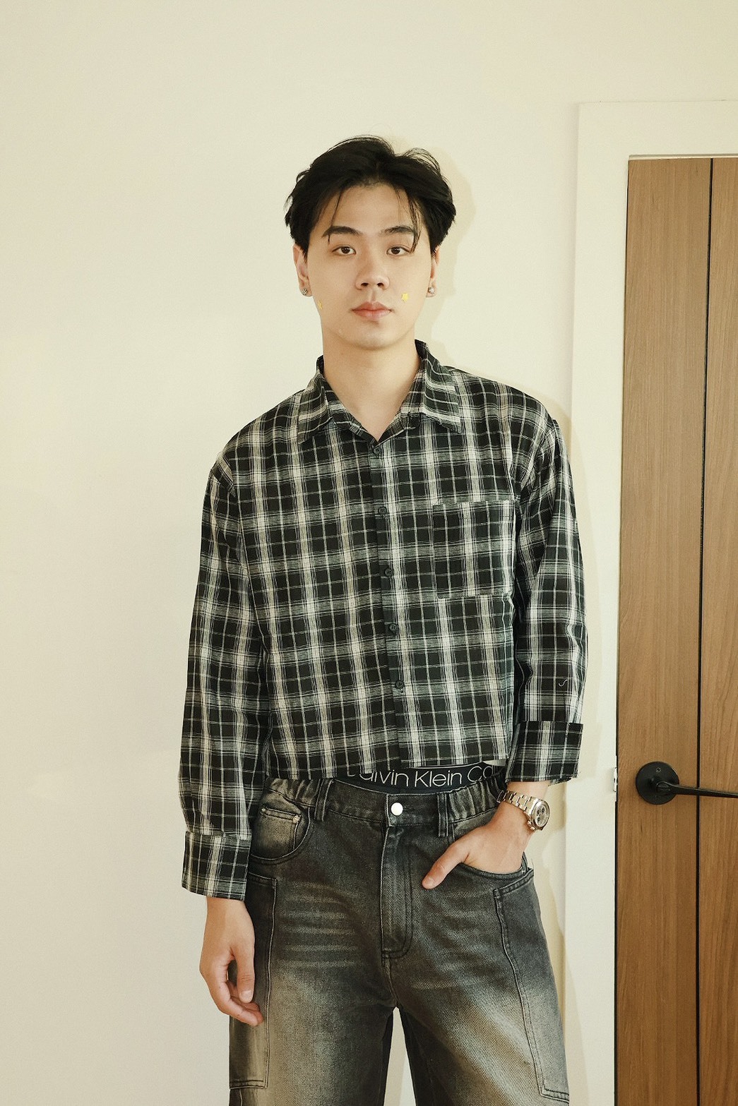 短版 格子 長袖 #襯衫