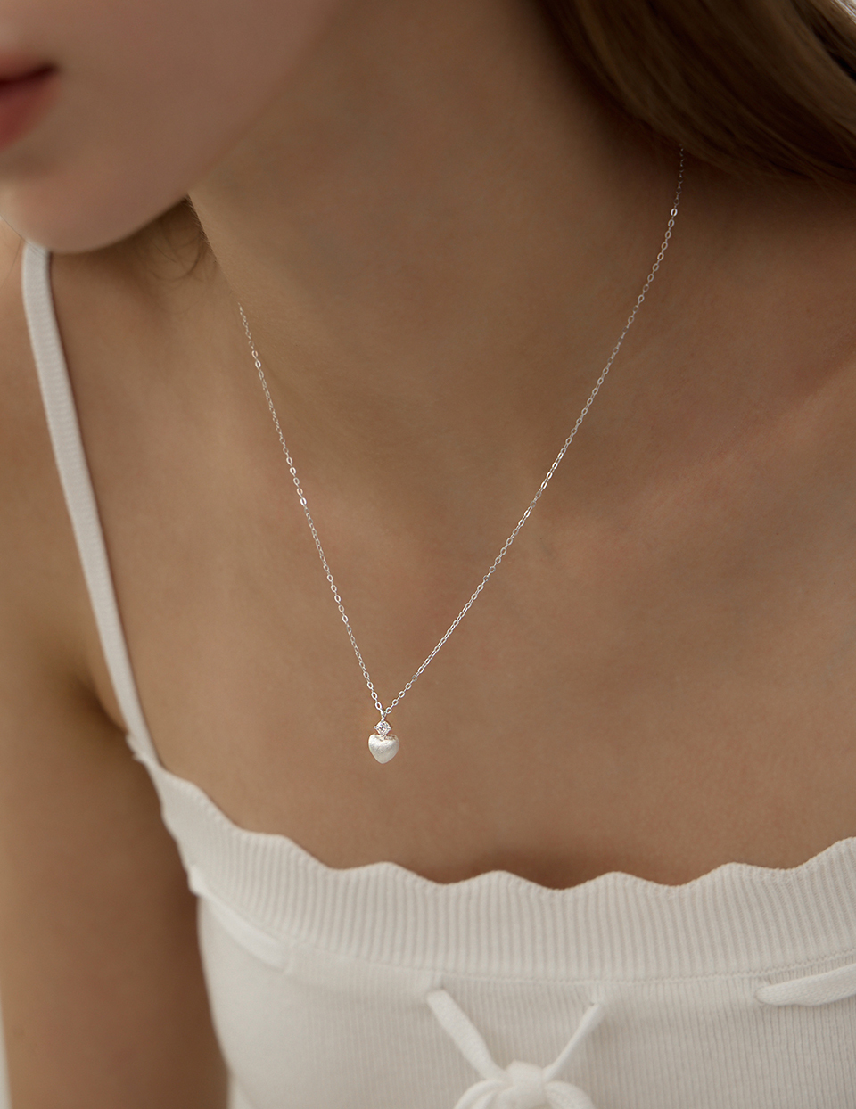 【925純銀】霧銀耀眼愛心項鍊