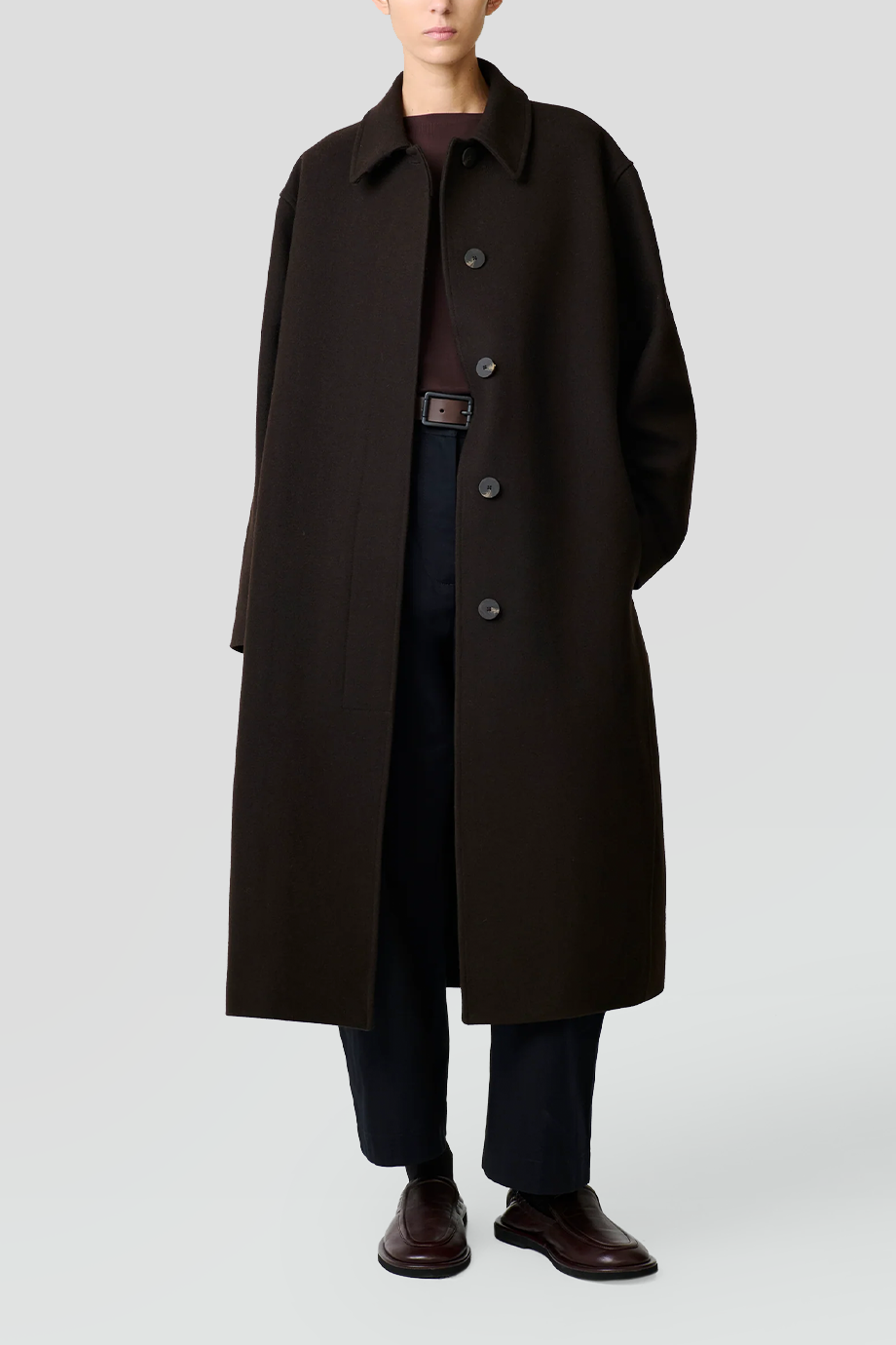 Studio Nicholson｜RIA 落肩翻領排釦羊毛大衣