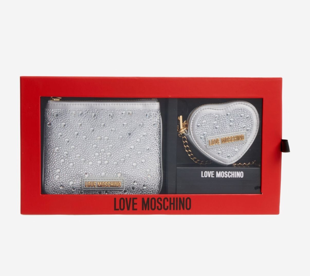 英國代購 (獨立訂單)-LOVE MOSCHINO Silver Tone Rhinestone Purse&nbsp;Gift&nbsp;Se