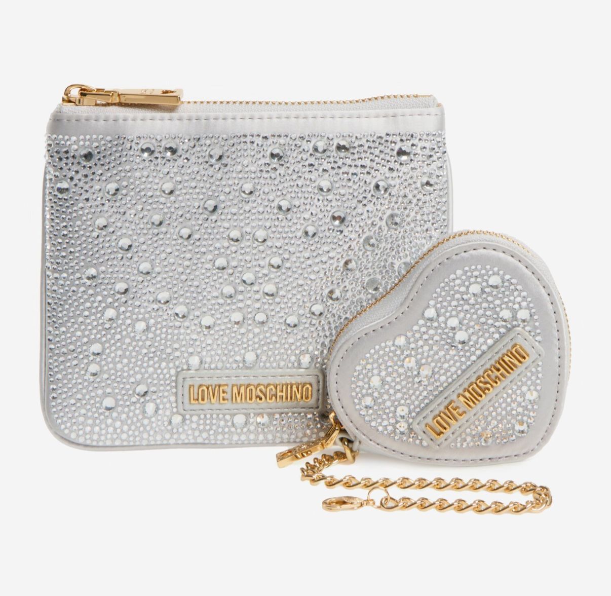 英國代購 (獨立訂單)-LOVE MOSCHINO Silver Tone Rhinestone Purse&nbsp;Gift&nbsp;Se
