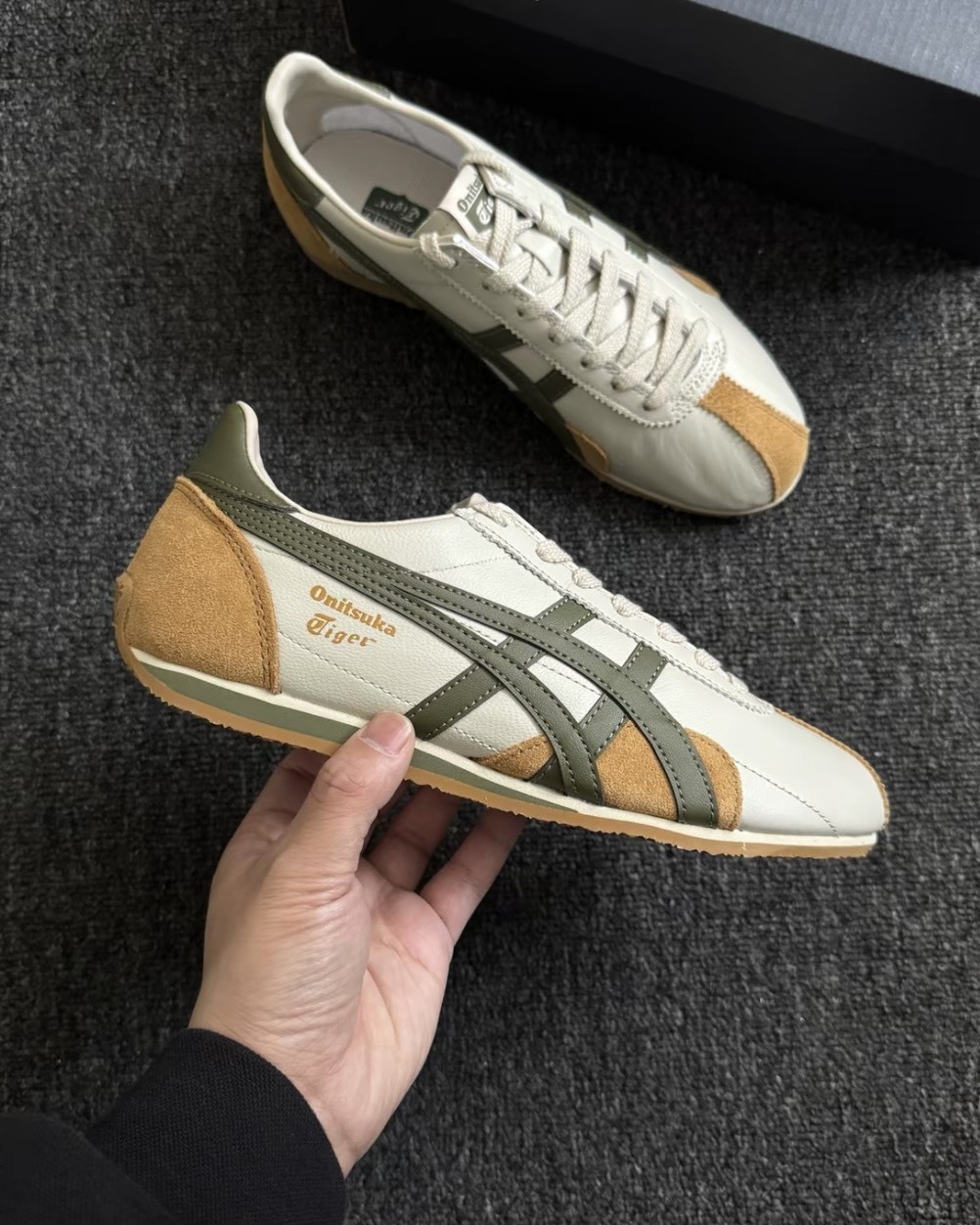 <國外限定!> Onitsuka Tiger Runspark 鬼塚虎 復古 皮革 德訓鞋 復古棕綠