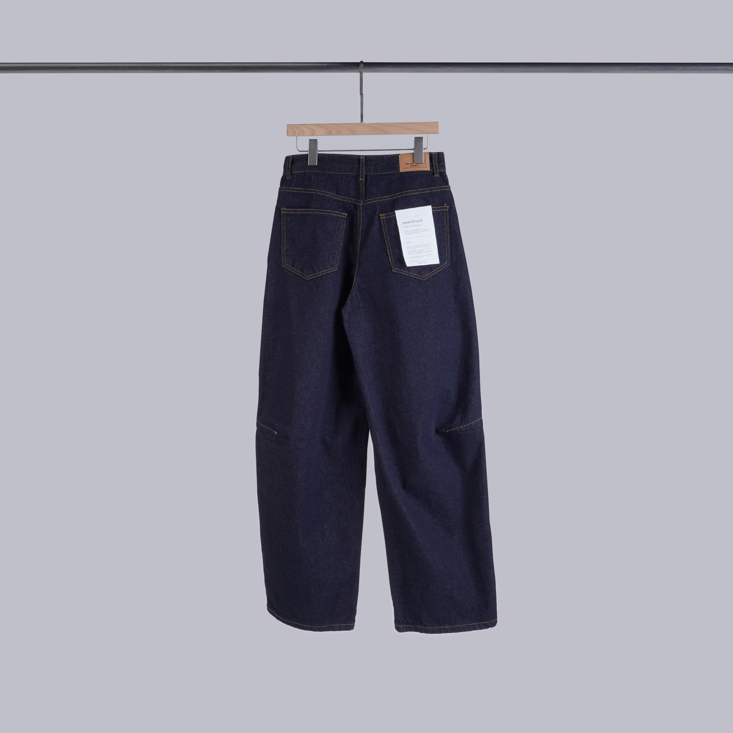 車線感拼接牛仔寬褲 | S-L | 深藍