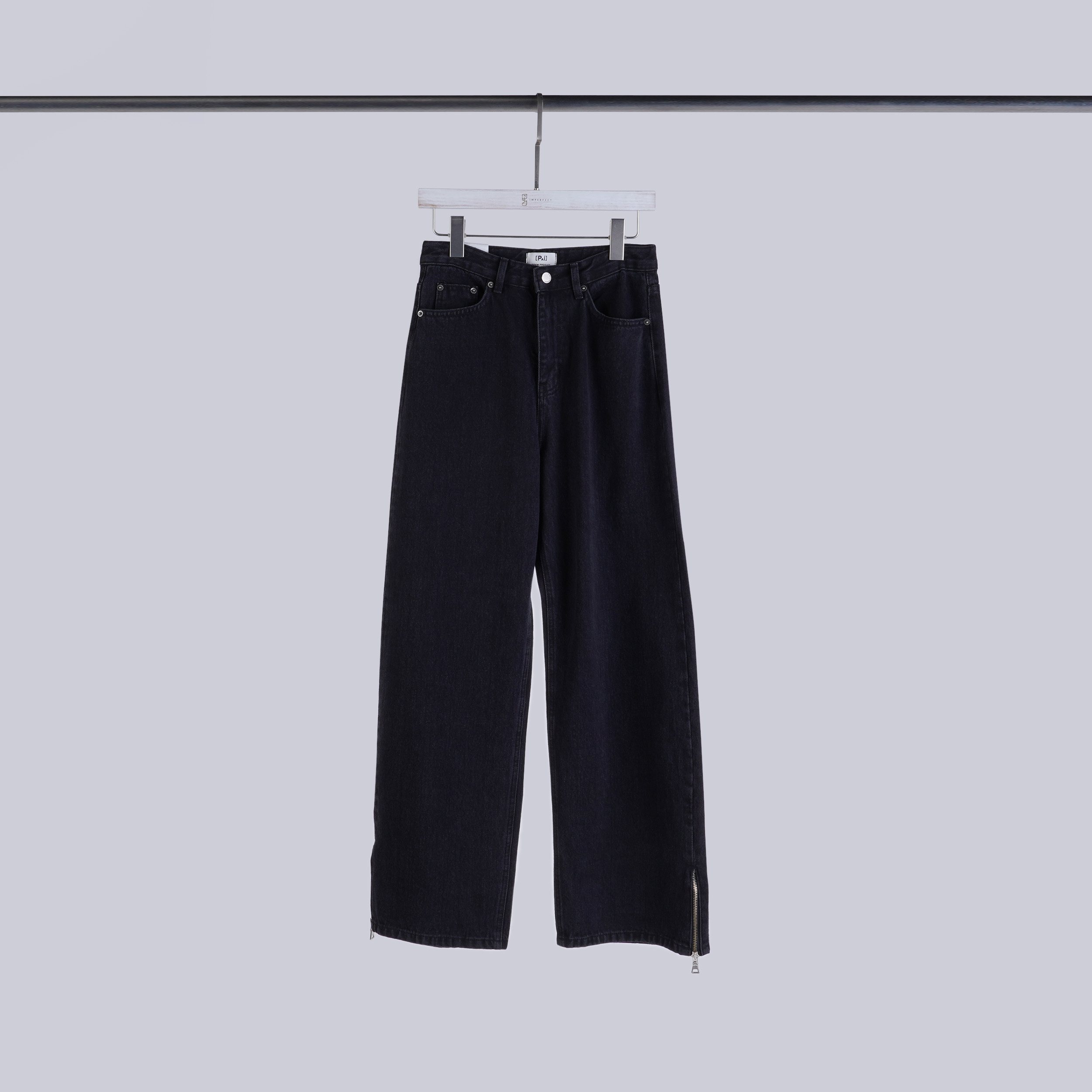 設計感小開岔拉鍊牛仔褲 | S-L | 碳黑