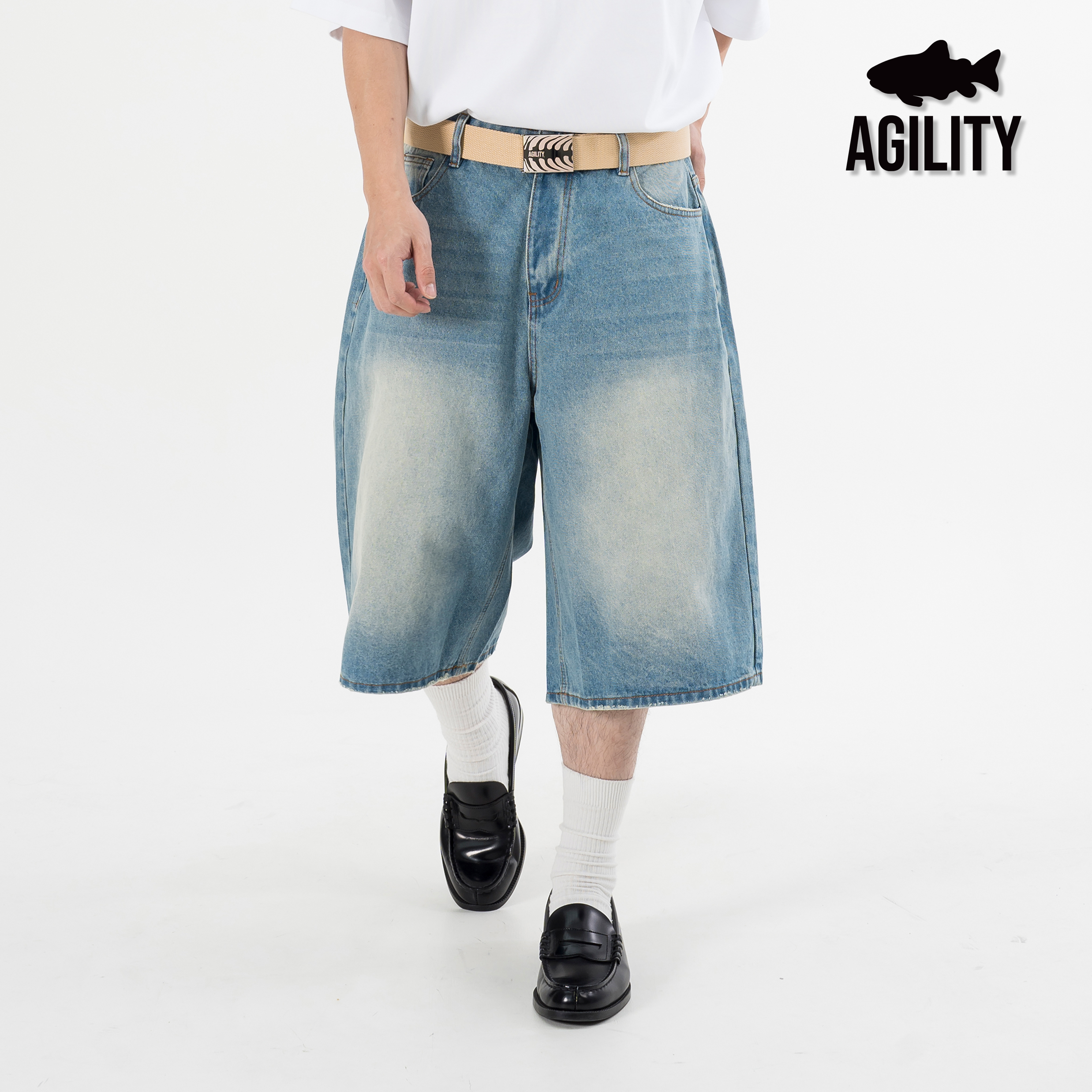AGILITY Vintage Baggy Jorts 刷色 過膝 牛仔短褲 [J72]