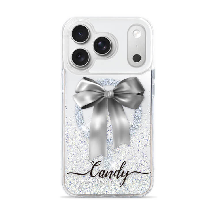 蝴蝶結緞帶(灰) 閃耀鏡面殼 (MagSafe磁吸) - iPhone防摔手機殼