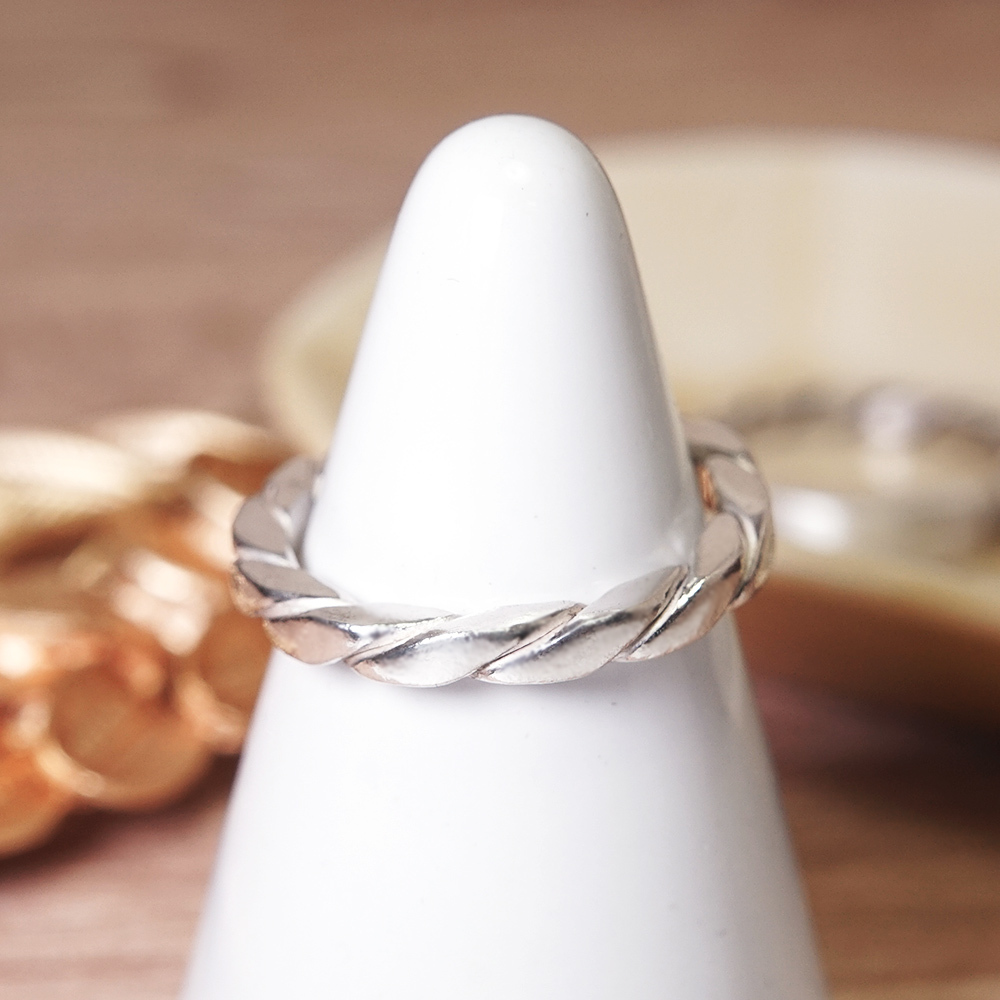 方晶格 寬麻花戒 銀白 925純銀戒指 男生戒指