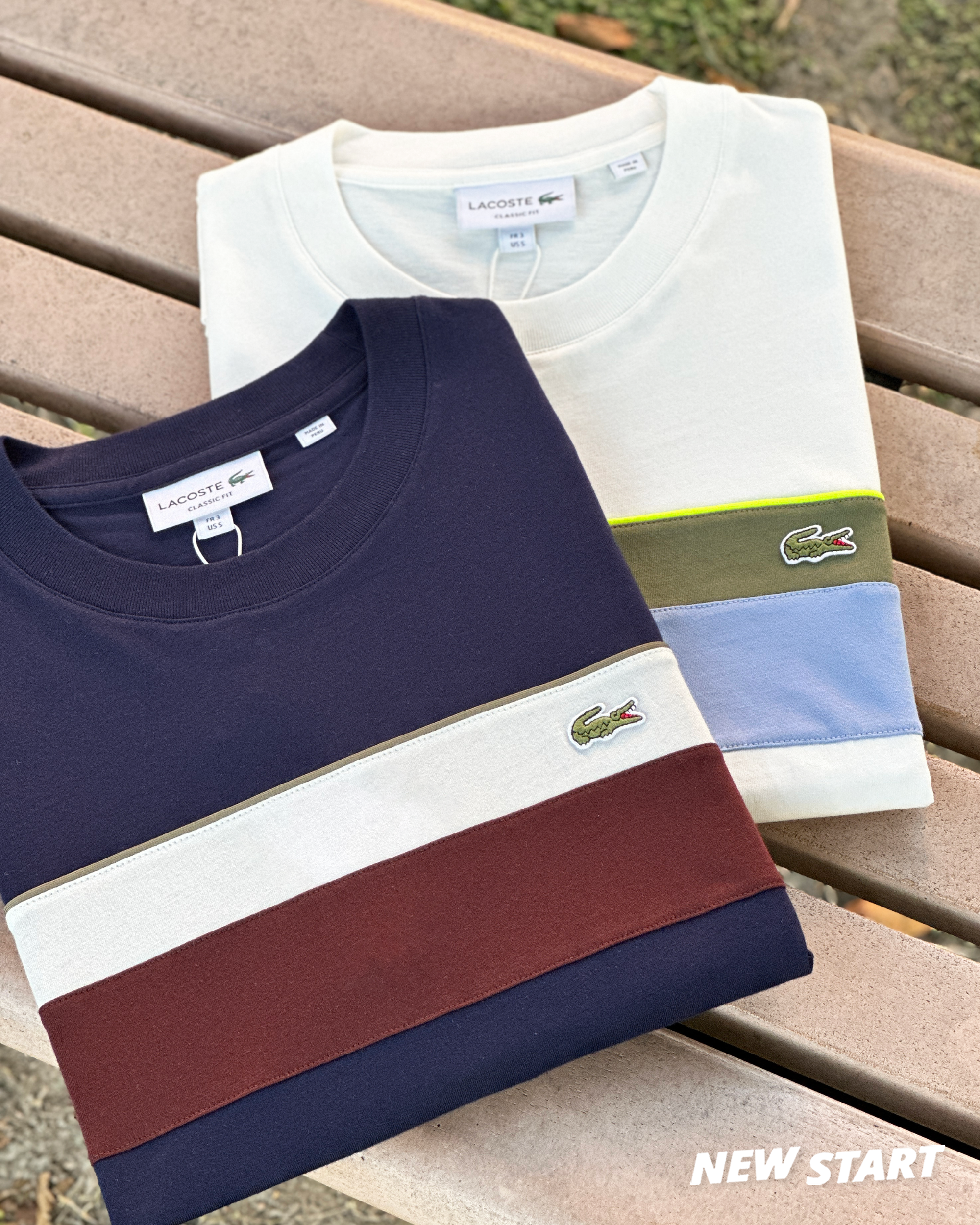 Lacoste 鱷魚 橫條拼接撞色 短袖上衣 短T