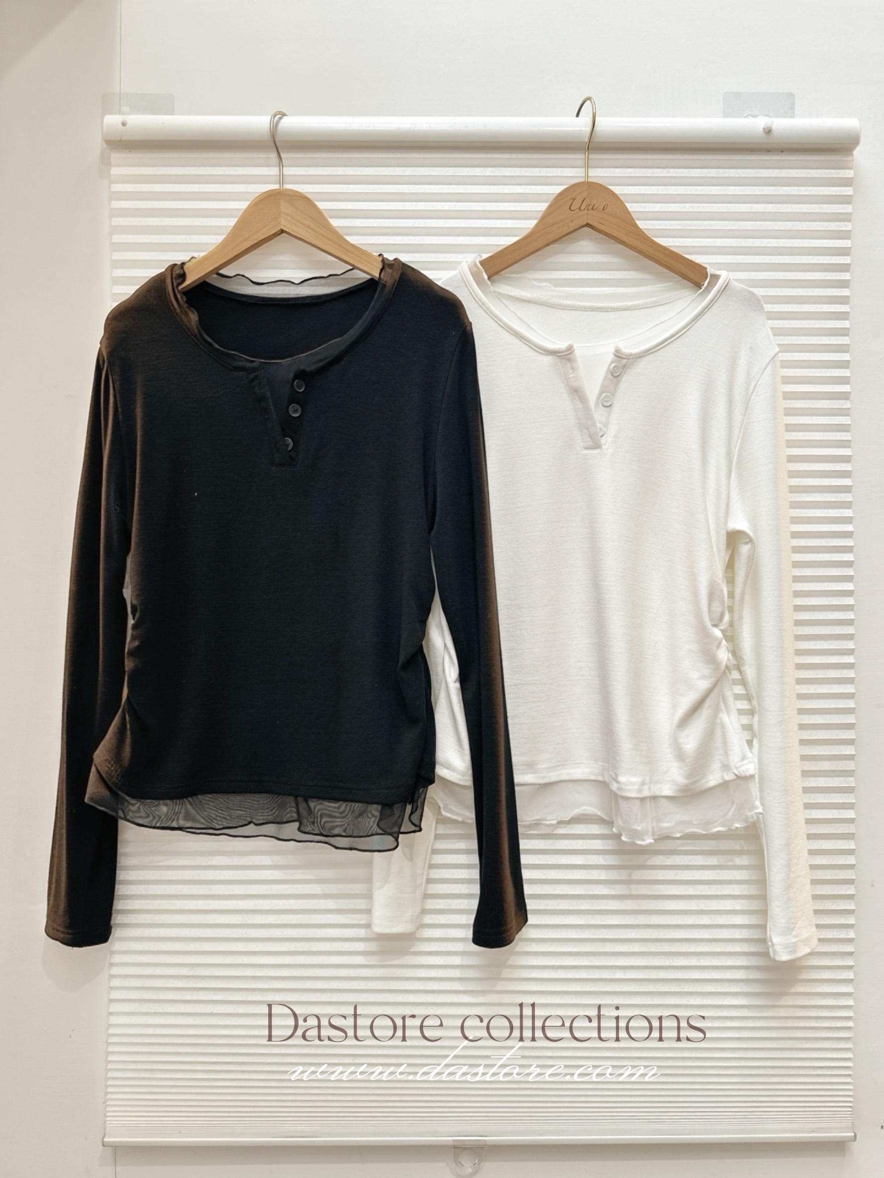 韓系網紗拼接假兩件上衣/二色