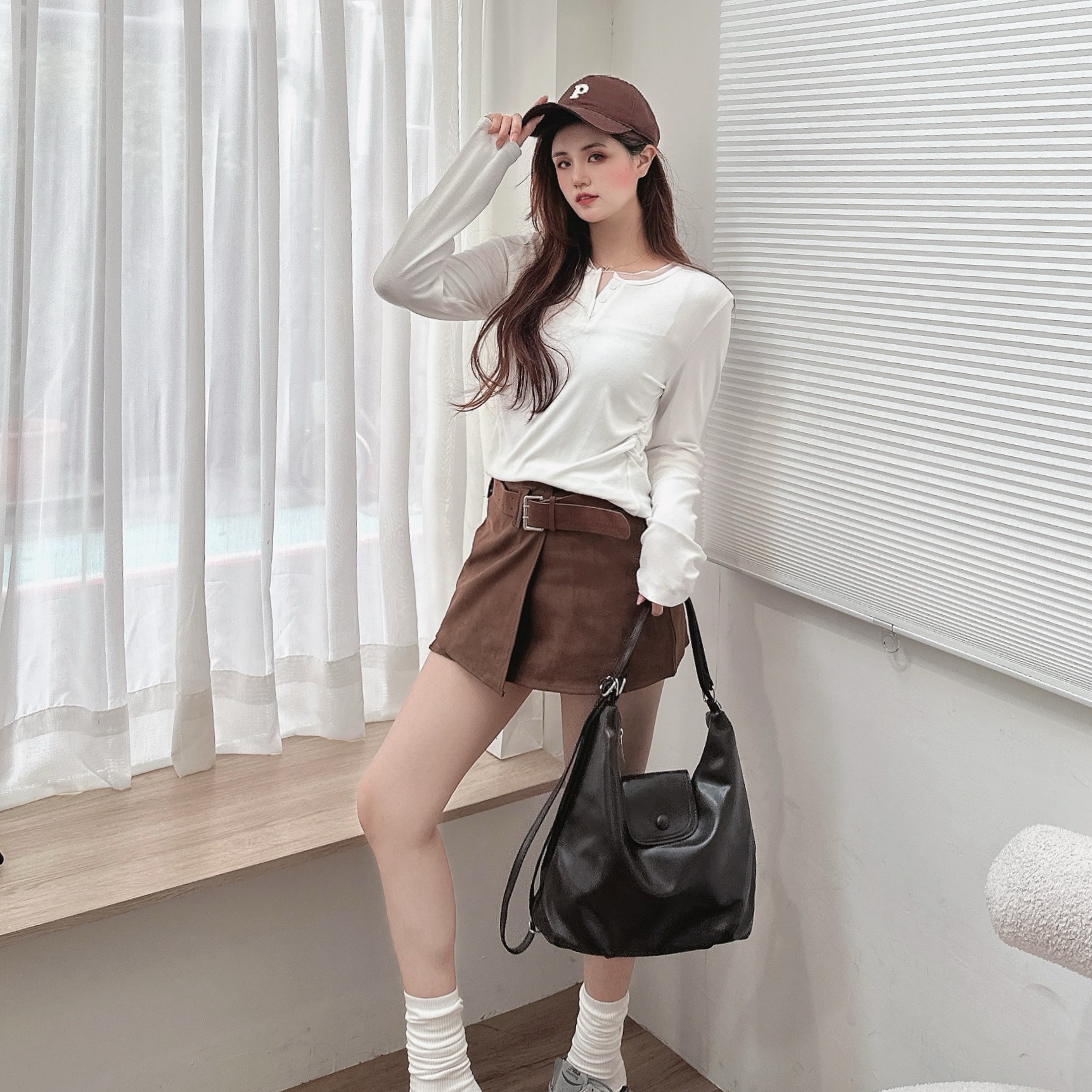 韓系網紗拼接假兩件上衣/二色