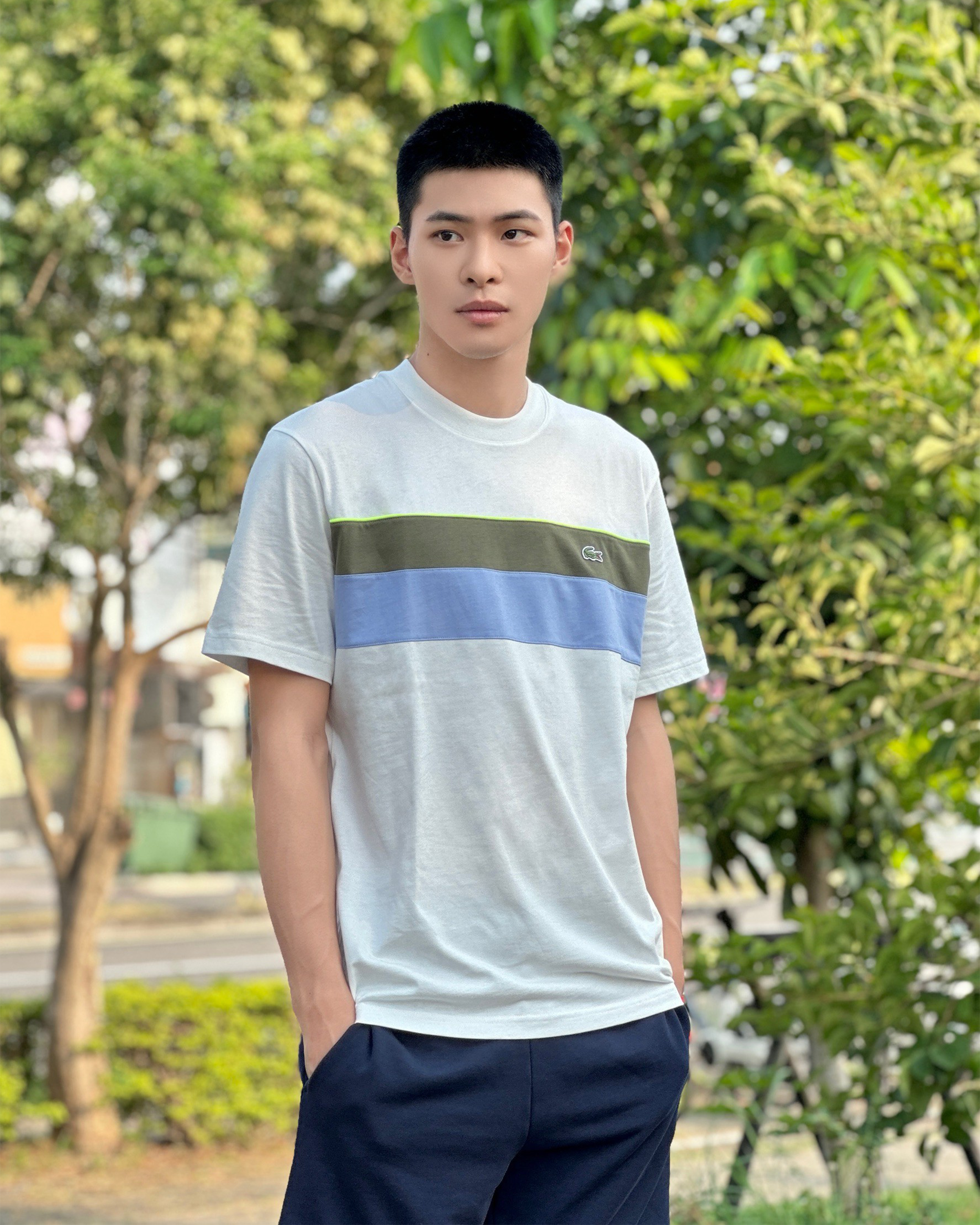 Lacoste 鱷魚 橫條拼接撞色 短袖上衣 短T