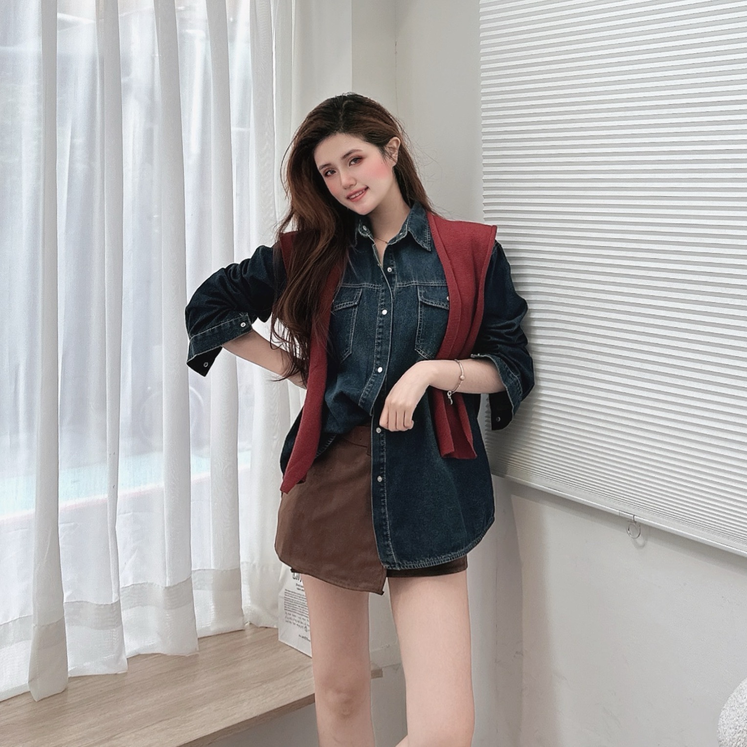 復古披肩牛仔襯衫/二色