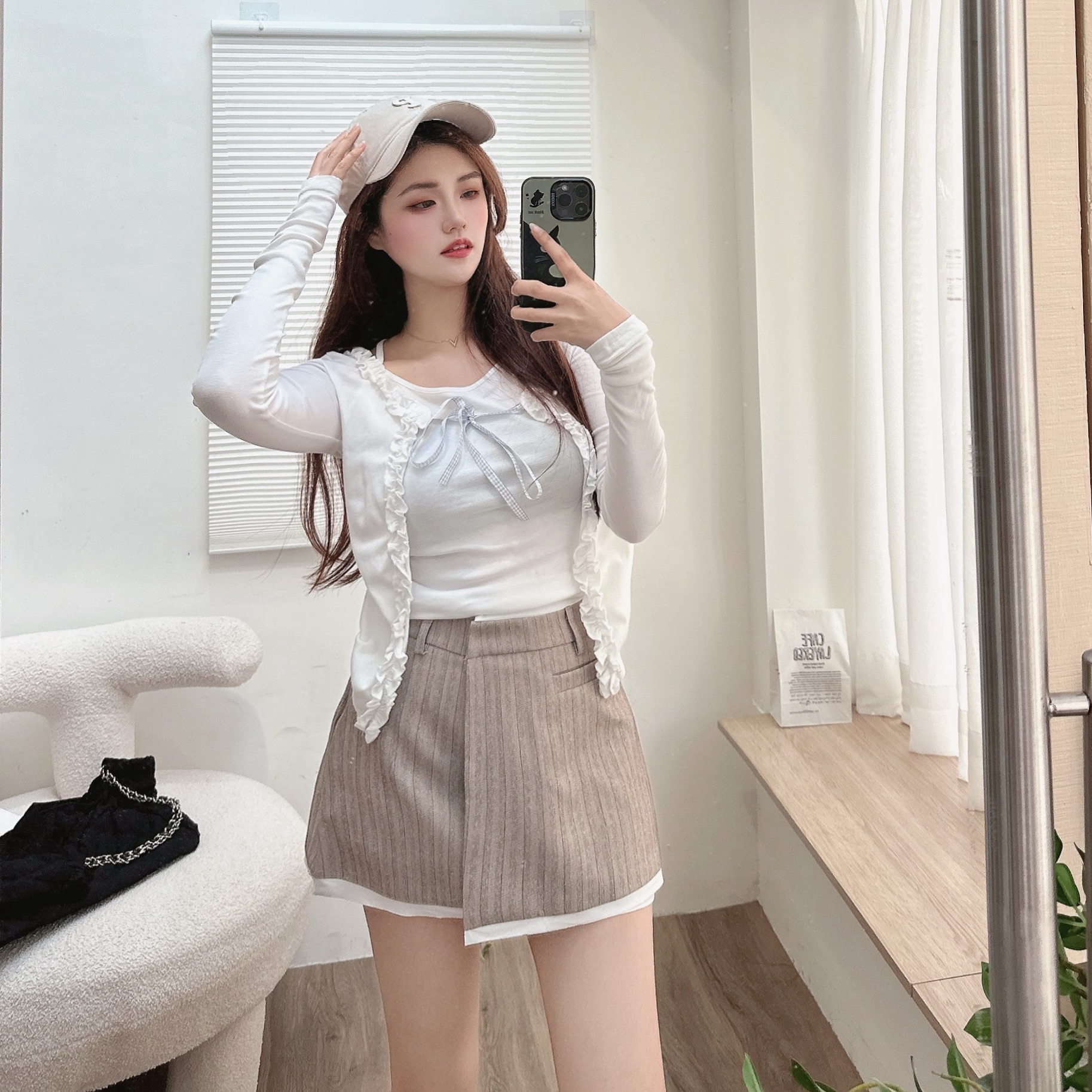 不對稱條紋西裝短裙/二色